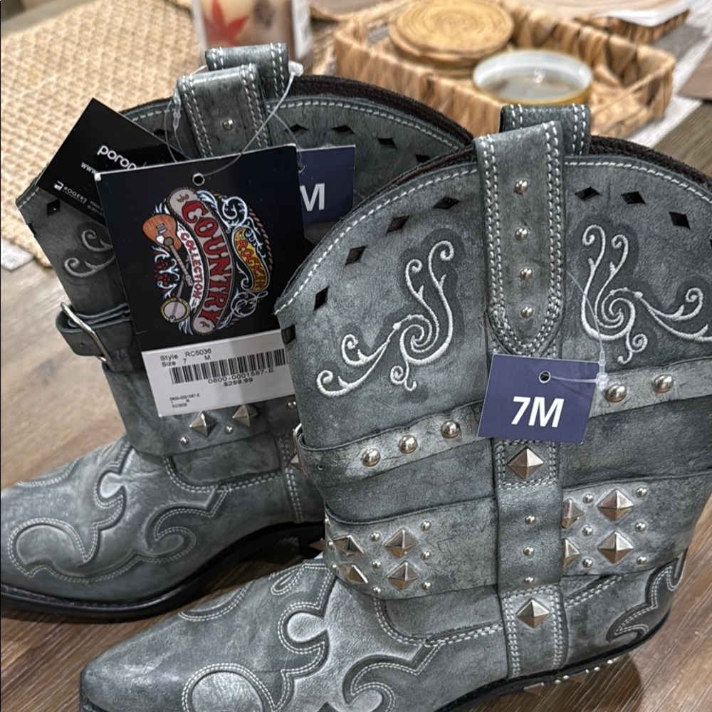Gray Studded Western Boots